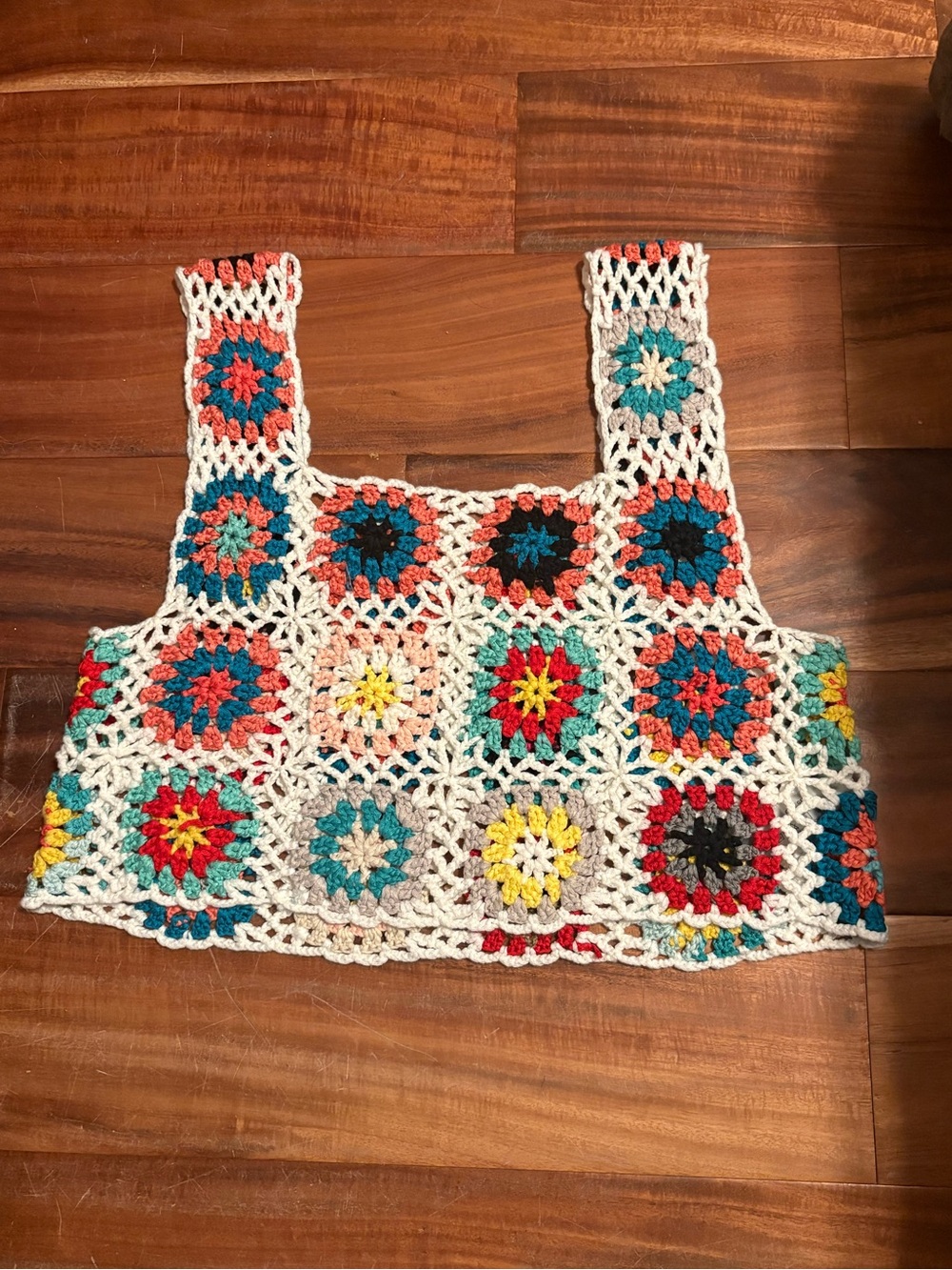 Handmade Crochet Granny Square Crop Tank Top Boho Festival Open Knit (718)